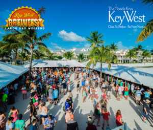 A bird's eye view of the Key West BrewFest crowd walking between vendors.