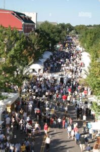 A bird's eye-view of the crowds attending the Downtown Gainesville Festival and Art Show in Florida.